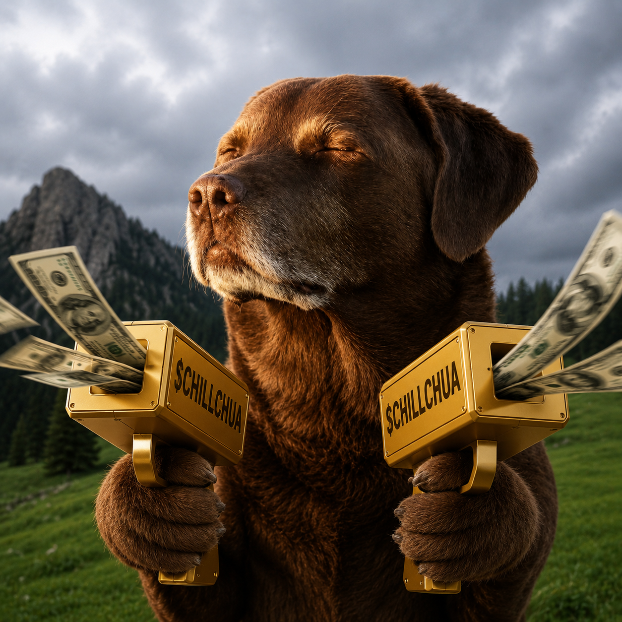 $CHILLCHUA dog firing golden money guns